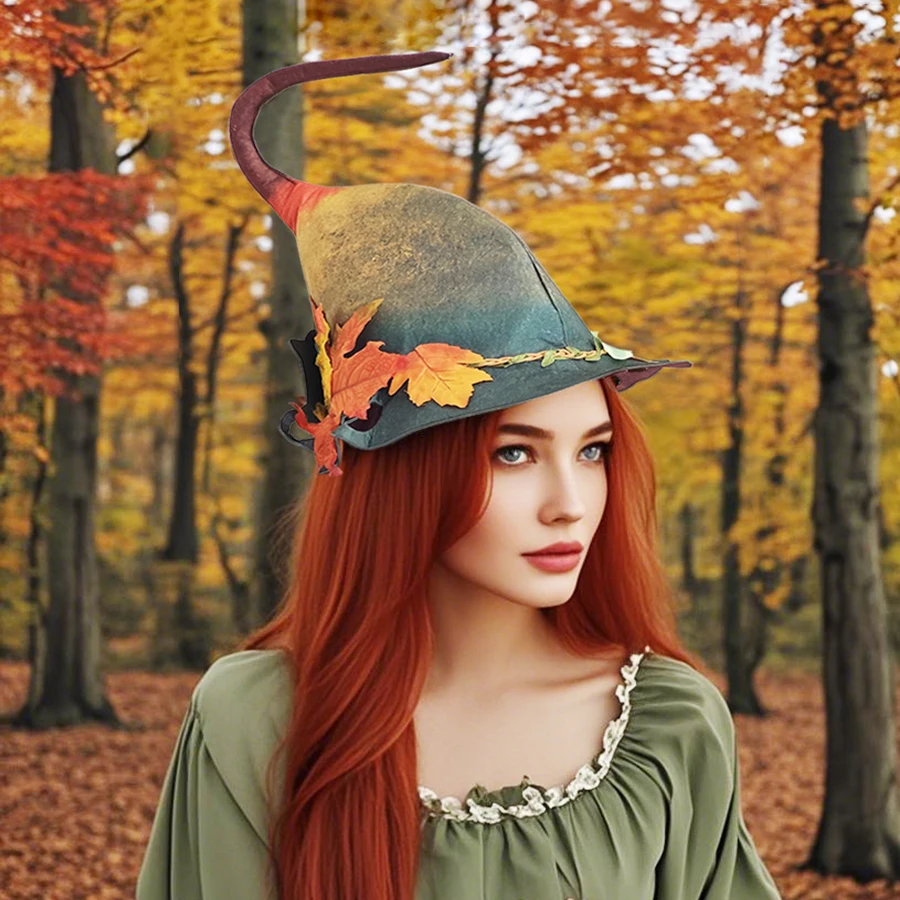 

Halloween Witch Hat with Flower Women Lady Maple leaf felt Party Hat Festival Carnivals Party Cosplay Hat