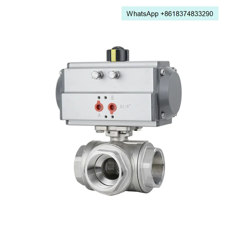 Pneumatic three-way ball valve 304 stainless steel wire buckle split flow L/T type reversing valve three-way