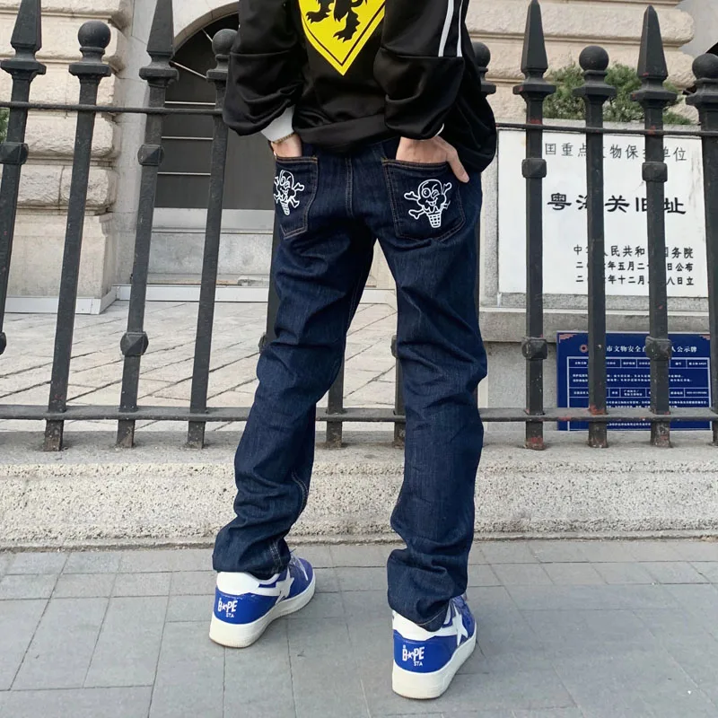 

Vintage Baggy Jeans Mens Harajuku Flying Dog Printed Denim Pants Oversize Casual Straight Loose Washed Trousers Male