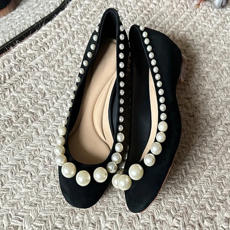 

Women's Mary Jane Shoes Retro Luxury Imitation Pearl Casual Shoes for Woman French Style Flat Shoe Designer Shoes Zapatos Mujer