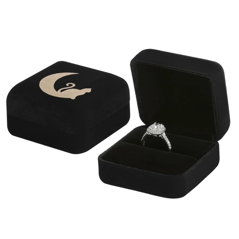 

H7EB Practical Fabric Rings Box With Moon Theme Easy to Carry