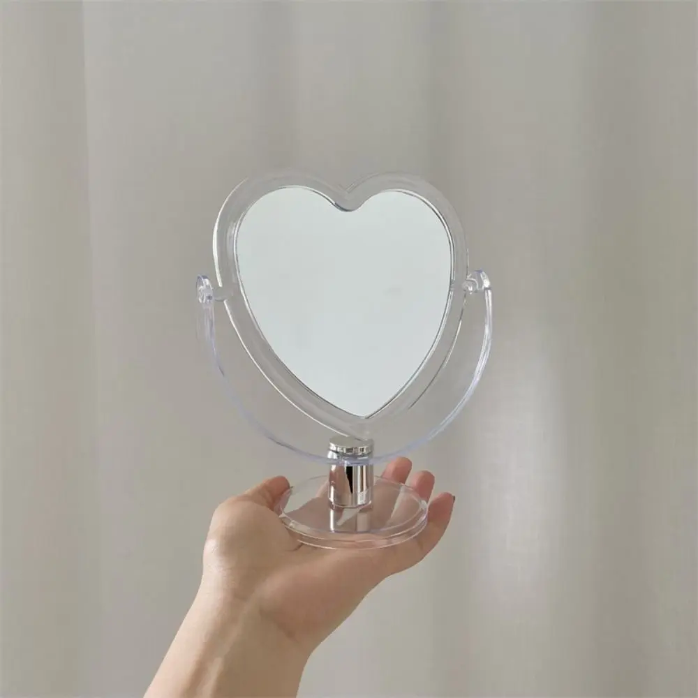 Double-sided Love Makeup Mirror With Base Cute Desktop Makeup Mirror 360 Degree Rotation Heart Shaped Double Sided Mirror Home