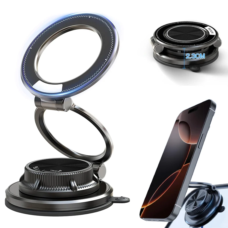 

360° Adjustable Magnetic Vacuum Phone Mount Car Holder with Strong Suction Cup for Magsafe for iPhone 16/15/14 Dashboard Stand