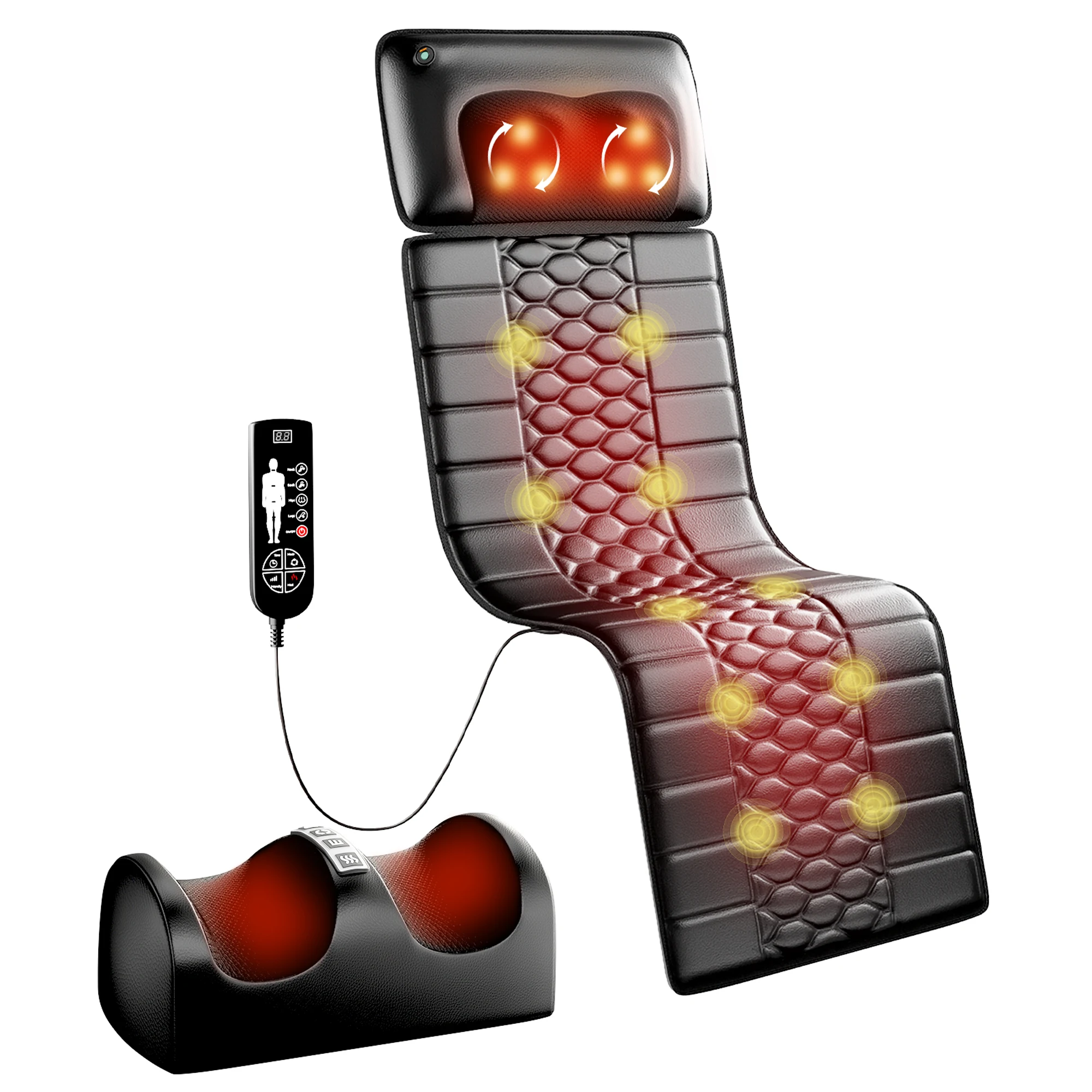 Full Body Massage Mat with Detachable Neck Massager 10 Motors Shiatsu Back Pad for Reclining Chair Vibrating Heating Pain Relief Wellness Gift for Mom Dad