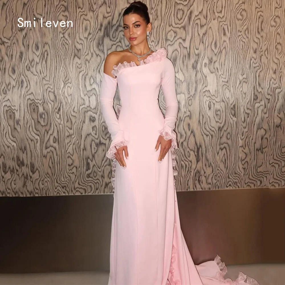 

Smileven Luxury Pink Mermaid Evening Dress Off The Shoulder Elegant Formal Prom Dresses Lace Party Gowns Customized 2026