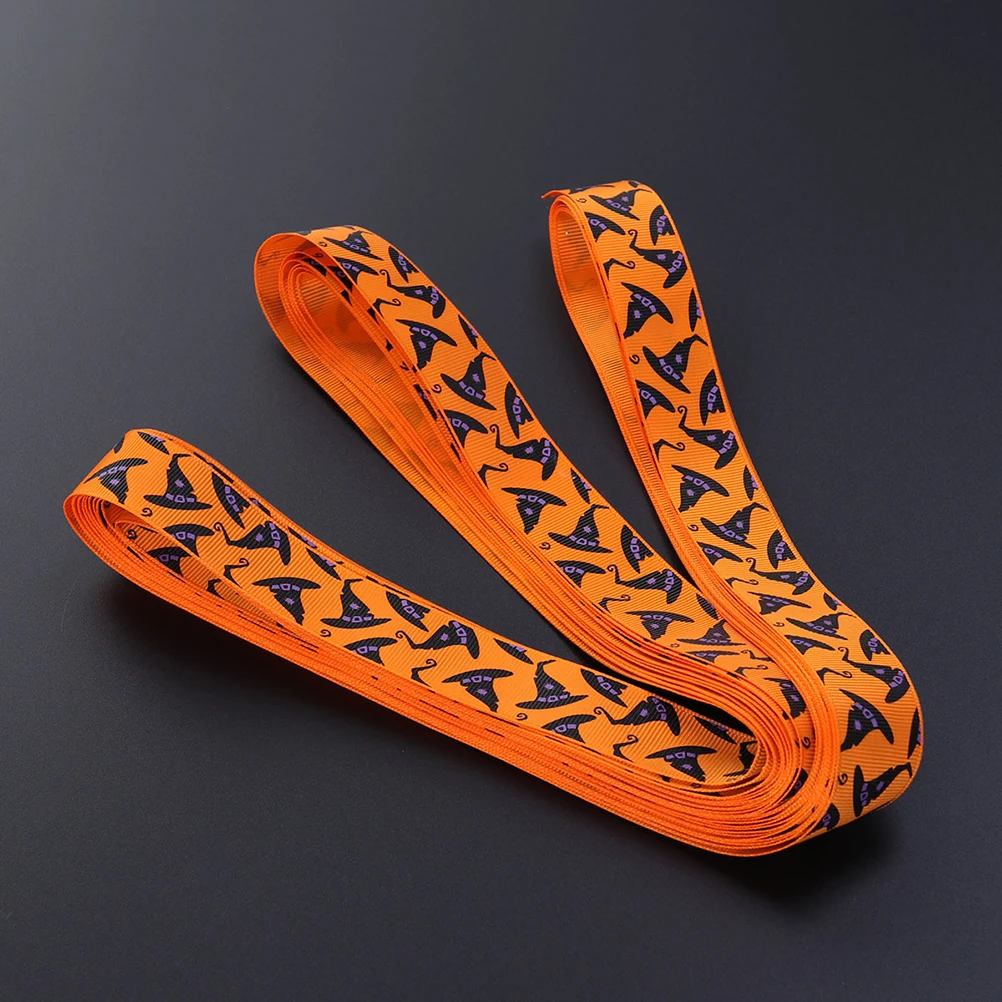 

Halloween Ribbon Orange Hat Pattern Durable Weave for Hair Bows Gift Wrapping Craft Projects Decoration DIY Halloween Printed