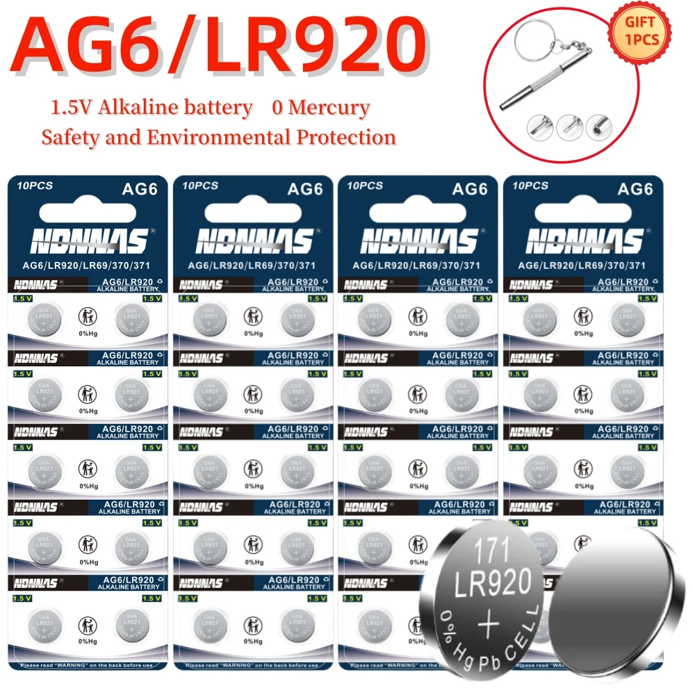 5-200PCS AG6 LR920 LR69 L921 1.5V Alkaline Batteries Button Cell 371 SR920SW SR69 For Watch Calculator Toy Car Key Remote