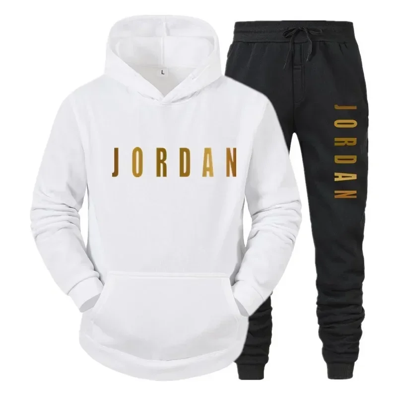 Nuevo conjunto deportivo para hombre con estampado de la letra Jordan en dorado, ropa casual de estilo urbano para correr, chándal con capucha.