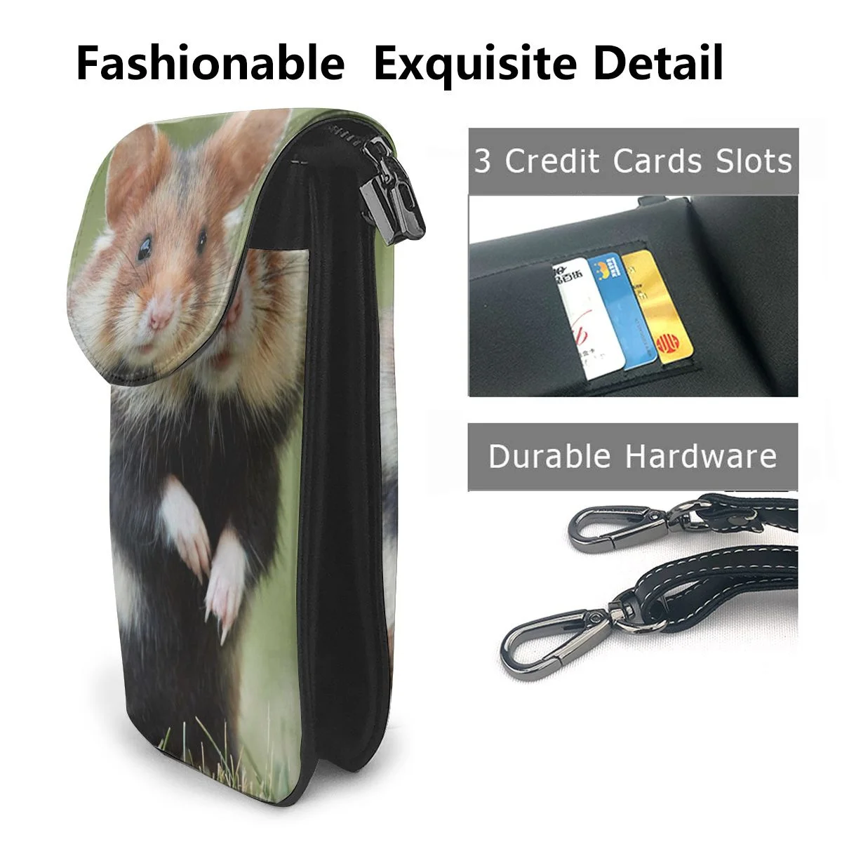 Women Small Crossbody Shoulder Bag Hamsters On Grass Leather Cell Phone Purse Card Holder Wallet Casual Phone Pouch Purse