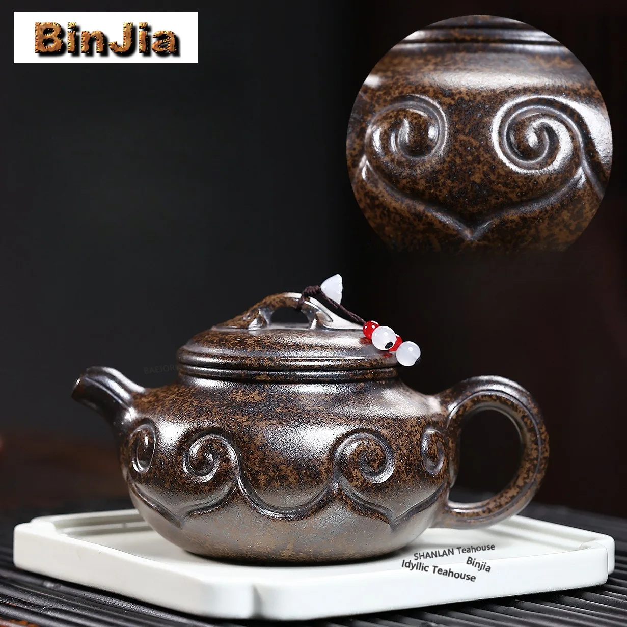 410ml Creative Yixing Purple Clay Teapots Handmade Auspicious Pot Raw Ore Wood-fired Porcelain Mud Kettle Zisha Tea Set Craft