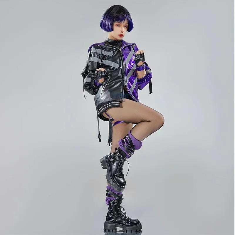 لعبة تيكين 8 لينغ رينا أزياء فانتازيا التأثيرية تمويه للنساء البالغات ملابس علوية قصيرة ملابس الهالوين كرنفال الباروكات الأحذية