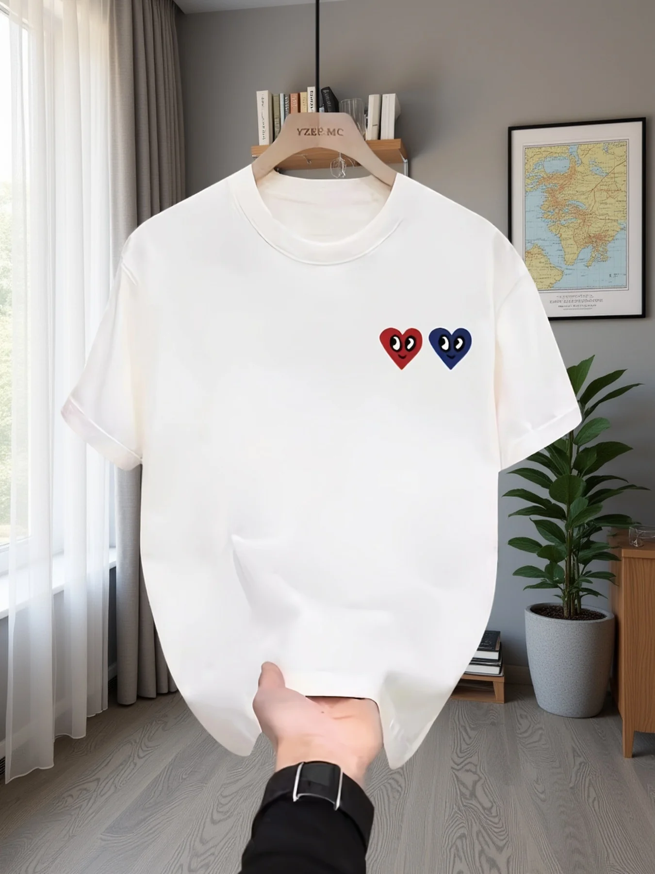 2026 Gender-neutral Double Heart Eye Pattern T-shirt - Harajuku Street Casual Summer Short Sleeve T-shirt
