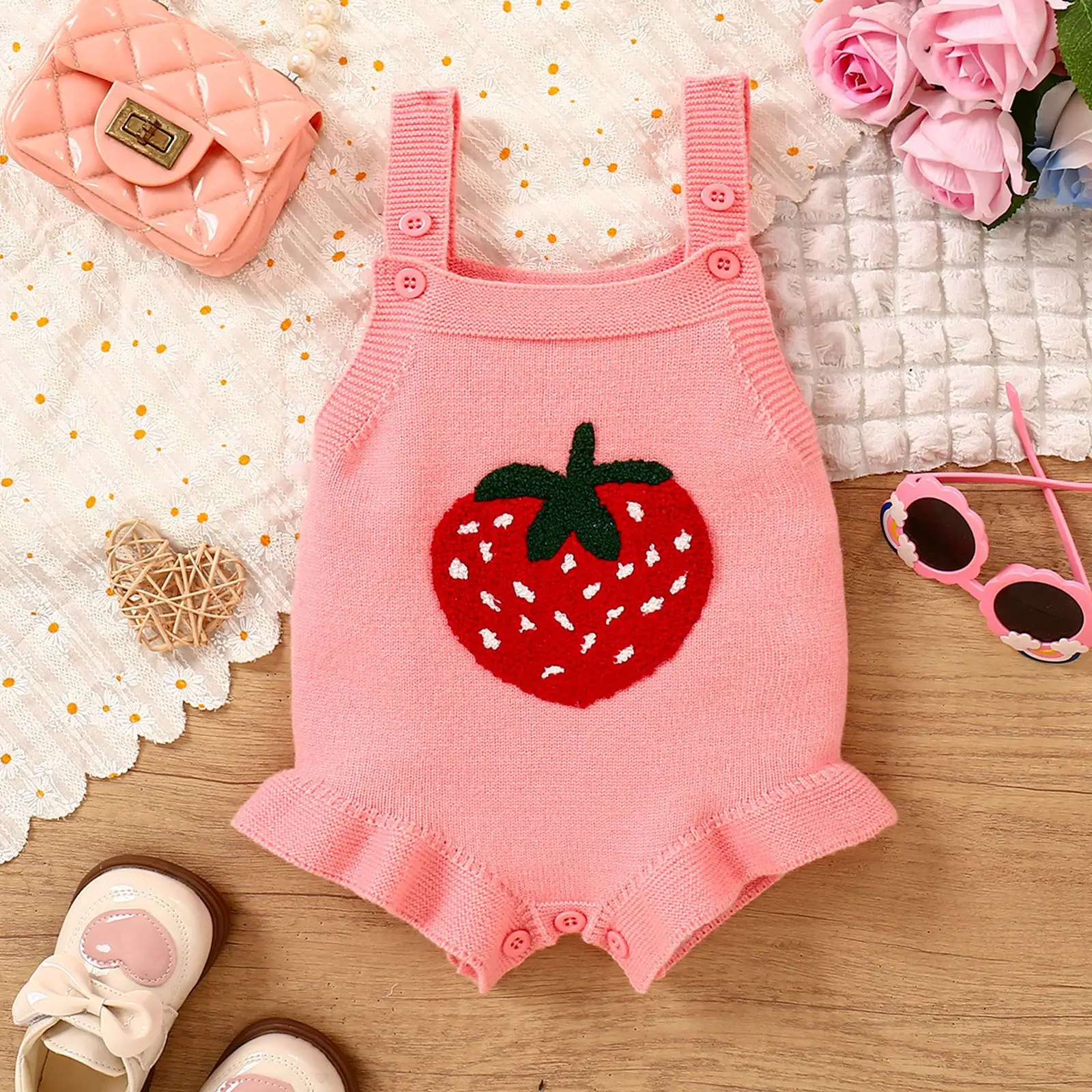 

Комбинезоны для маленьких девочек UNITIM, клубничные комбинезоны для новорожденных девочек, весенние комбинезоны без рукавов для маленьких девочек, боди