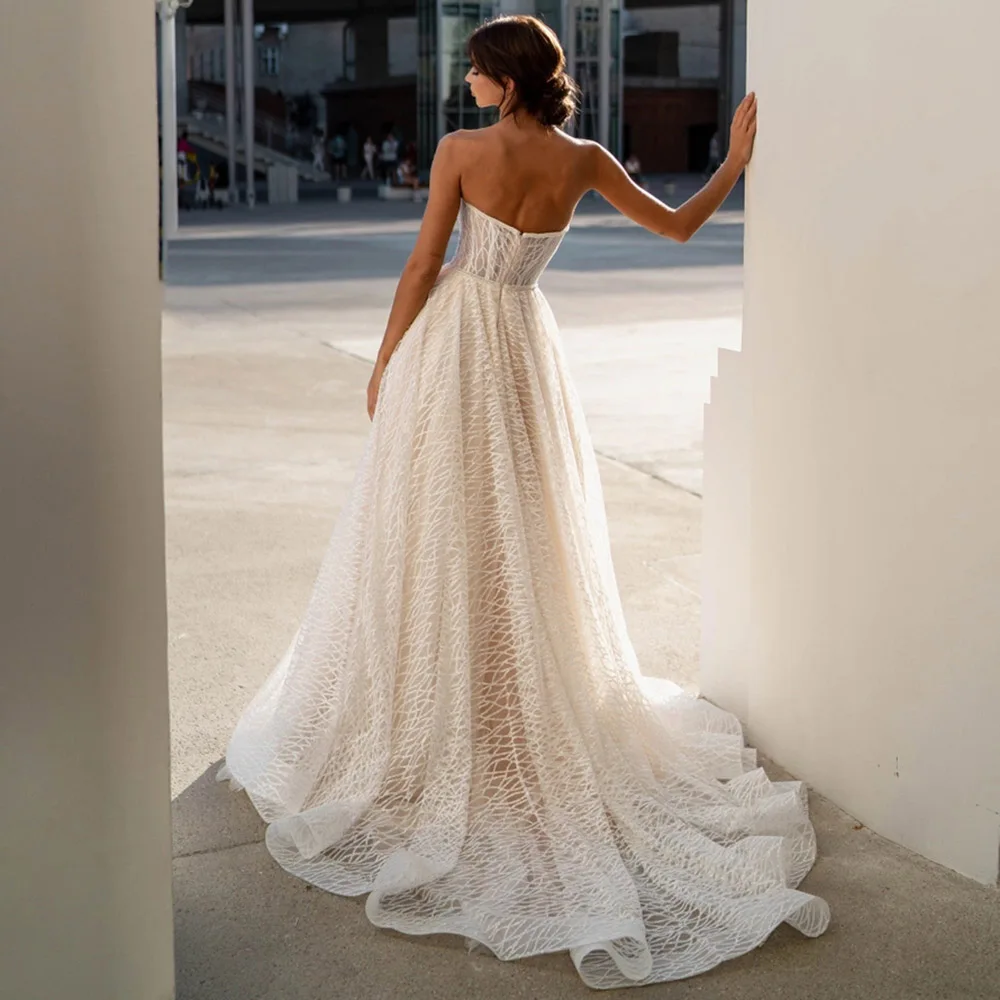 Stylish Sweetheart A Line Glitter Wedding Dress Customized Shiny Bridal Gown Illusion Back With Zipper 2024 Vestidos De Novia