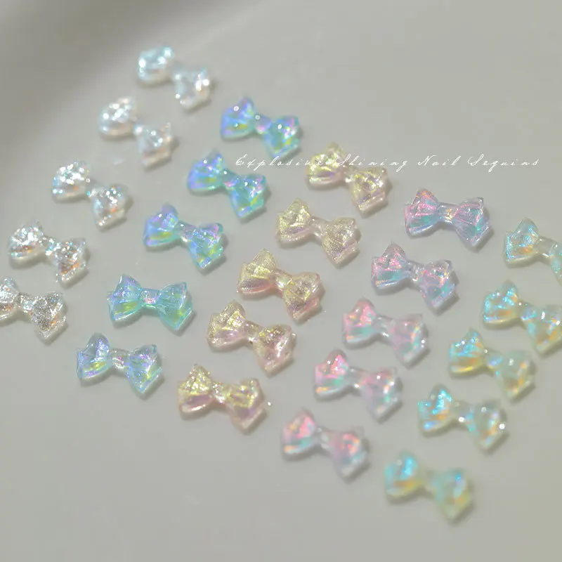 

40Pcs Aurora Glass Cute Bow Nail Charms 3D Fantasy Bowknot kawaii Resin Nail Art Decorations Wholesale