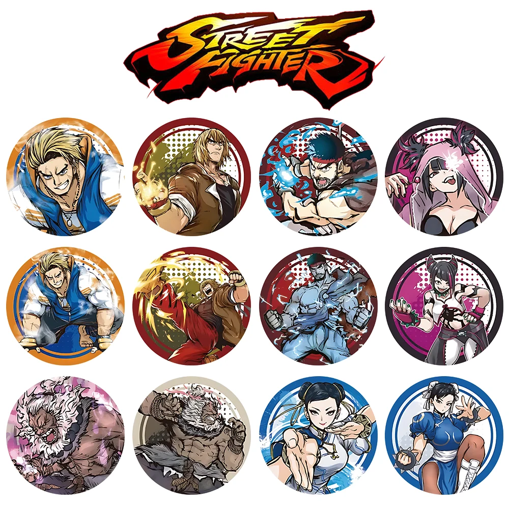 Street Fighter 6 Badge Chun-Li Ryu Ken Juri Han Akuma Luke Round Brooch Pins Game Character Collectible Decorative Pins keychain