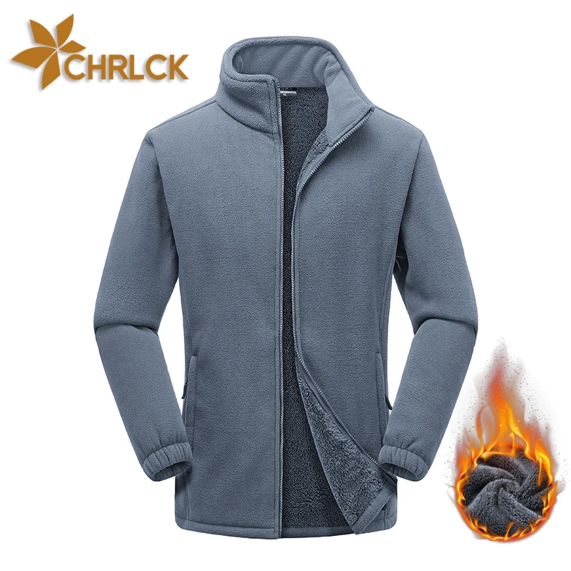 

CHRLCK Men's Fleece Hiking Jacket Large Size Windproof Windbreaker Camping Hunting Trekking Fishing Thick Fleece Jackets Men