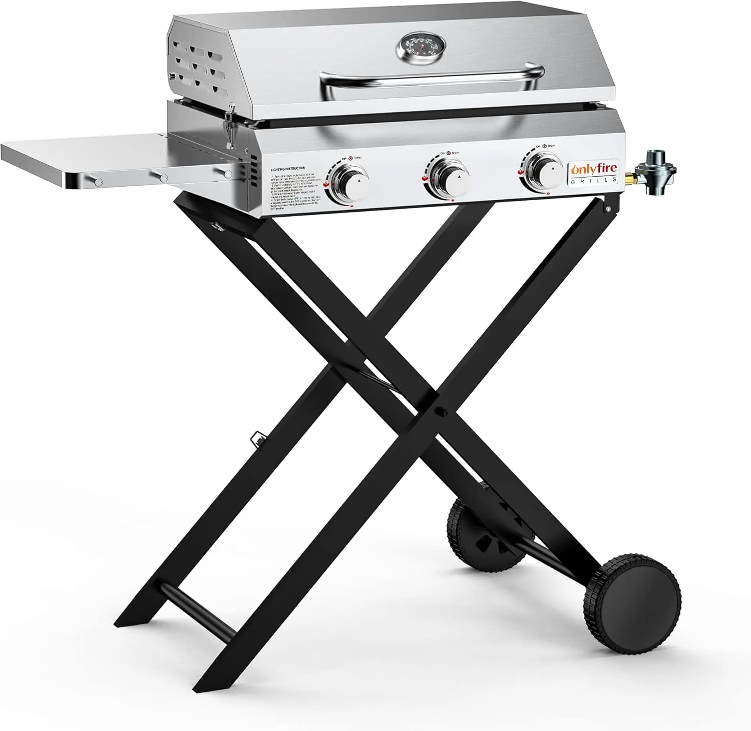 

Portable Gas Griddle 3-Burner with Foldable Cart & Side Table, Stainless Steel Flat Top Gas Grill Griddle Stove