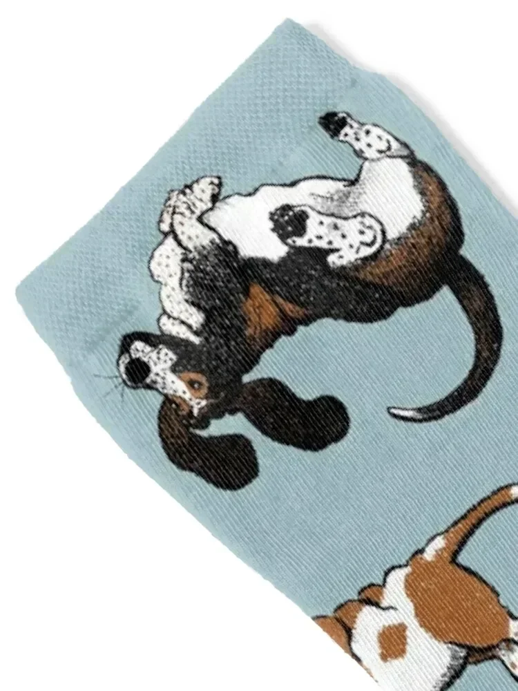 Basset Buddies on Blue Socks Wholesale sports stockings heated christmass gift Man Socks Women's