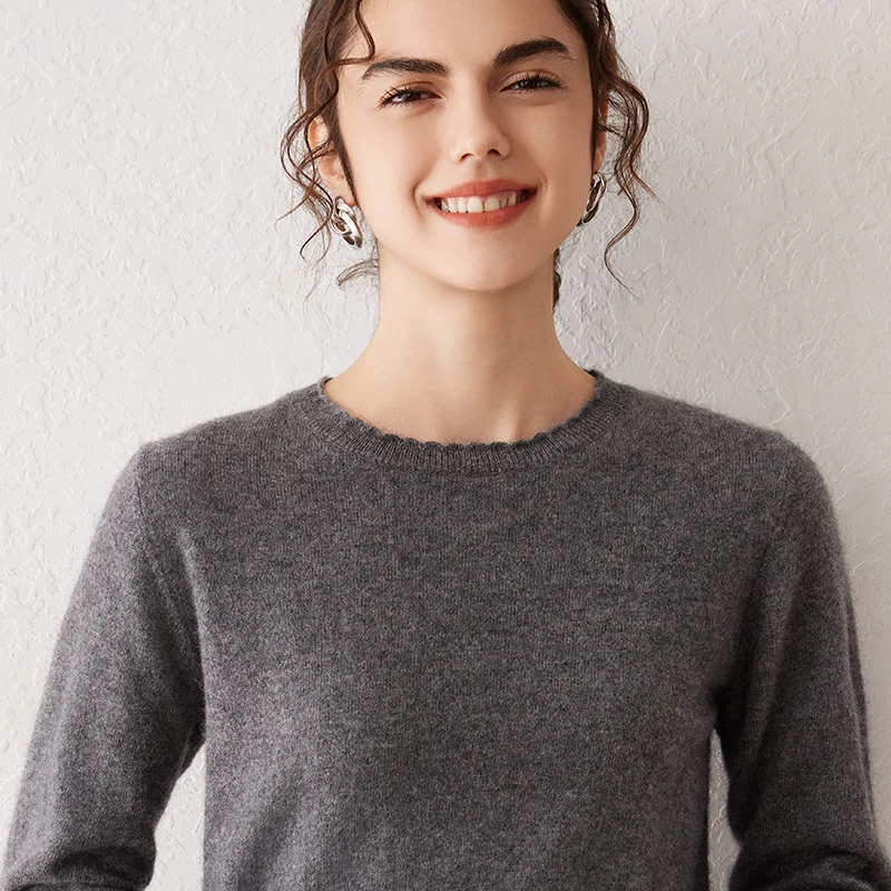 Maglione autunno e inverno da donna in puro Cashmere di alta qualità Pullover lavorato a maglia a maniche lunghe tinta unita Top Basic abbigliamento