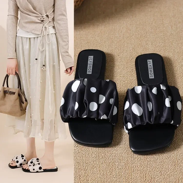 2026 Sommer Damen Plateau-Slipper mit dicker Sohle, Vintage Polka Dot Schuhe, Outdoor Square Toe Strand- und Urlaubssandalen – Detail 13
