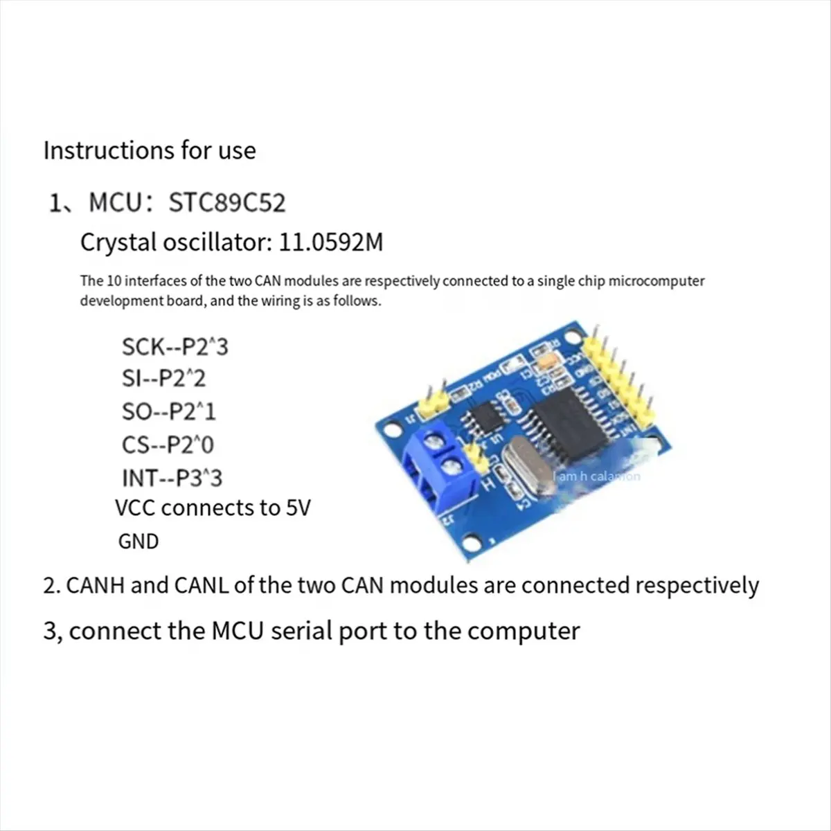 A46U MCP2515 CAN Bus Module TJA1050 Receiver SPI for 51 DIY Kit Microcontroller Program Routine