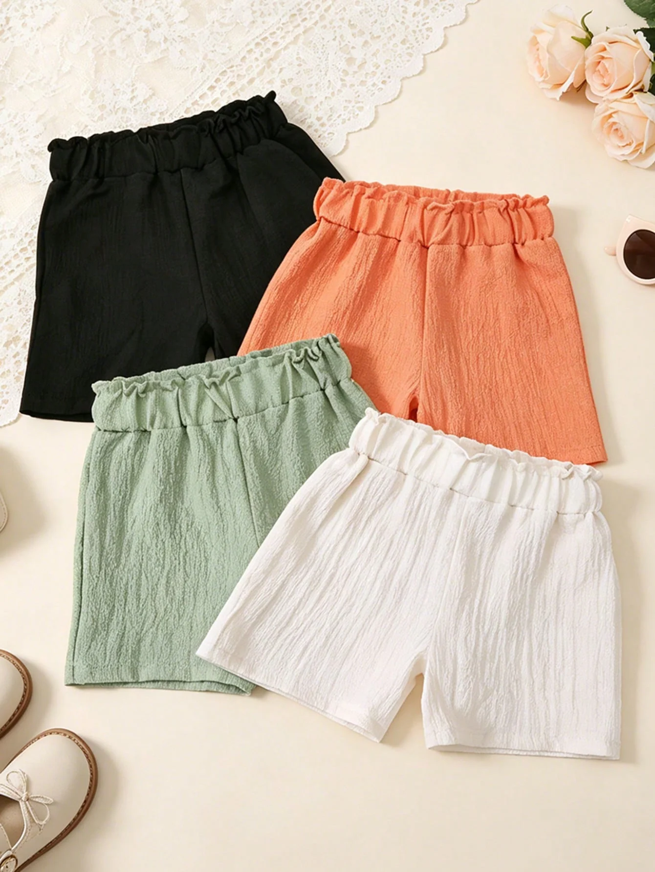 4 Pcs Girls' Bubble Short Pants,Soft and Comfortable Shorts,Providing Cool and Breathable Comfort in Summer for Girls' Daily Wear