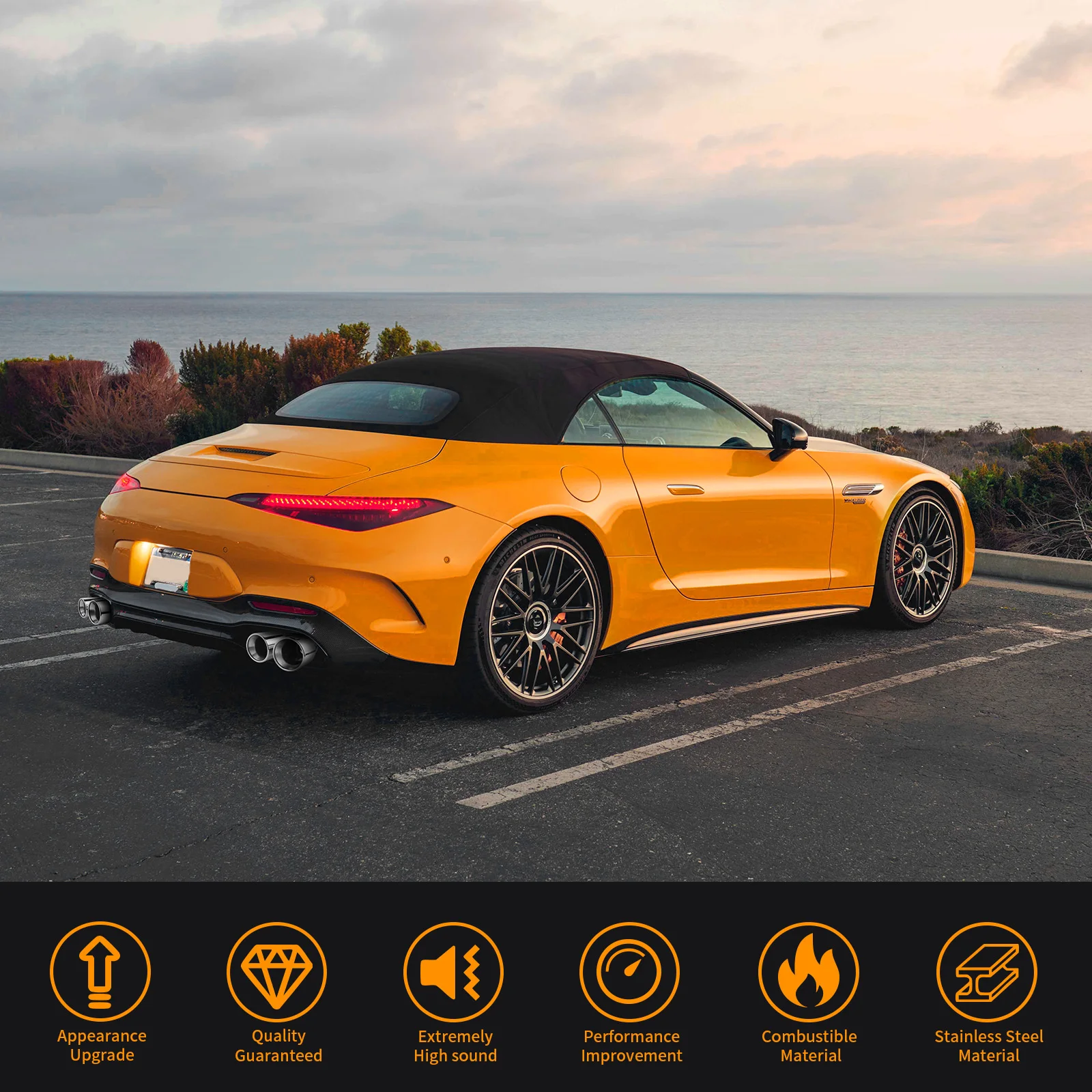 Punta di scarico doppia bolt-on lunga da 2,5" in 3,5'' fuori 9,5" Estremità quadrata arrotolata Un cambio Due punte per tubo di scappamento piegato con taglio a doppio bordo