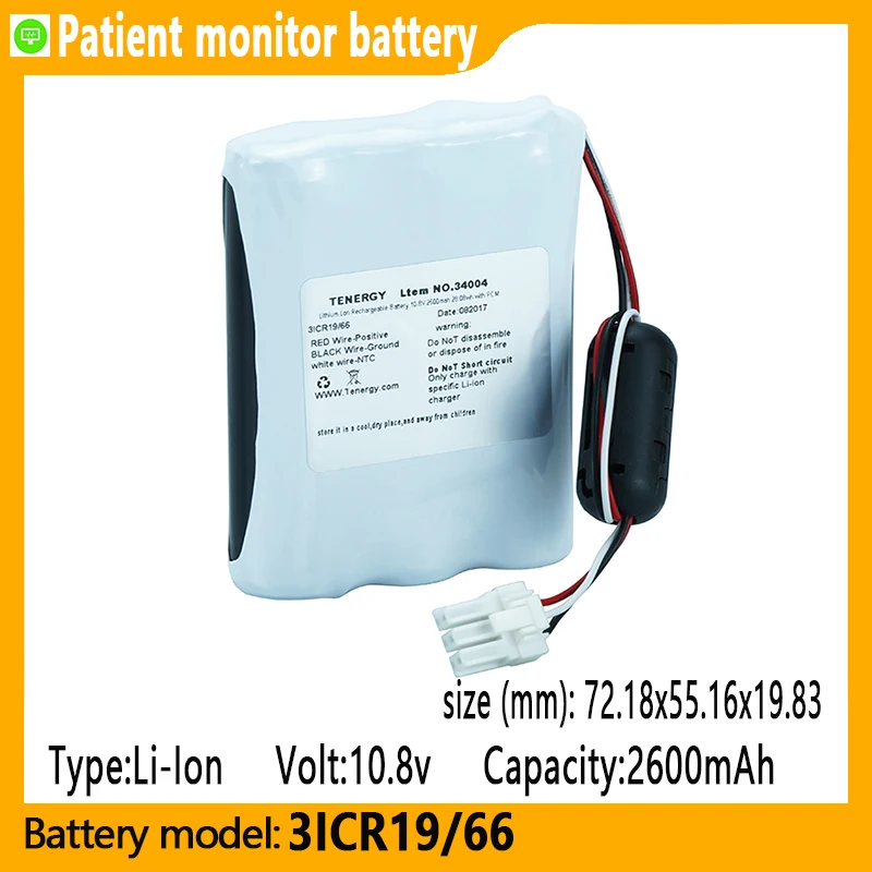 

3ICR19/66 capacity 2600mAh 10.8v Li Ion battery suitable for Welch Alyn VS100 binocular vision screening instrument