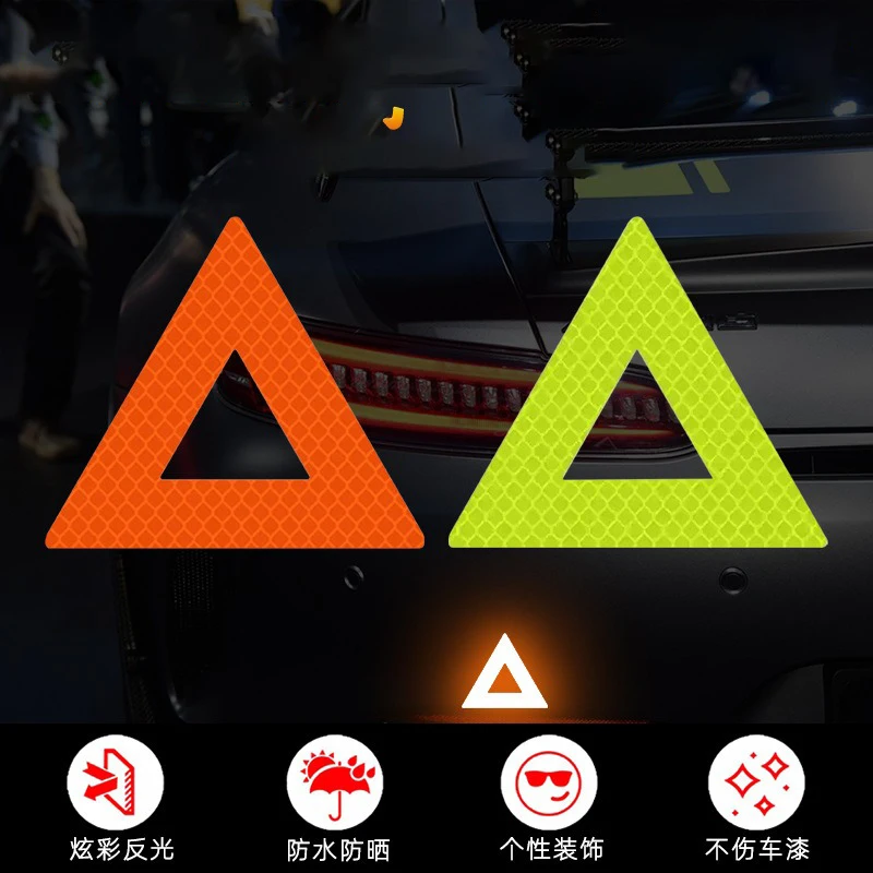 

10.8x9.4cm Triangle Pattern Car Reflective Sticker Car Trunk Motorcycle Helmet Night Warning Sticker Strong Reflection Decor