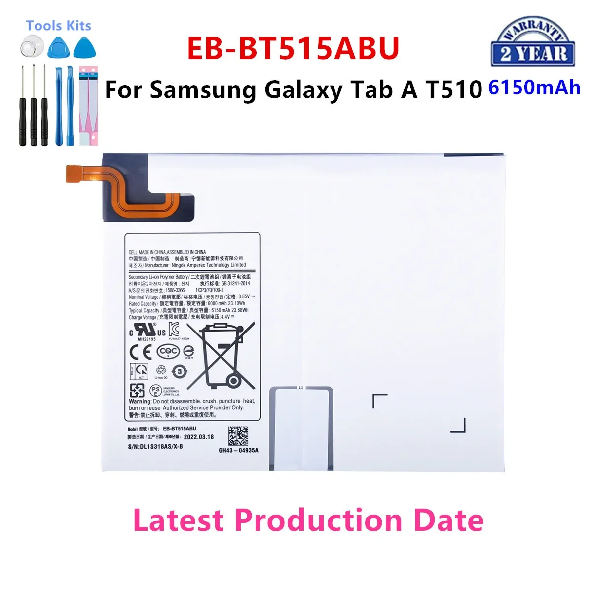 Brand New  EB-BT515ABU 6150mAh Replacement  Battery For Samsung Galaxy Tab A T510 Tablet batteria+Tools