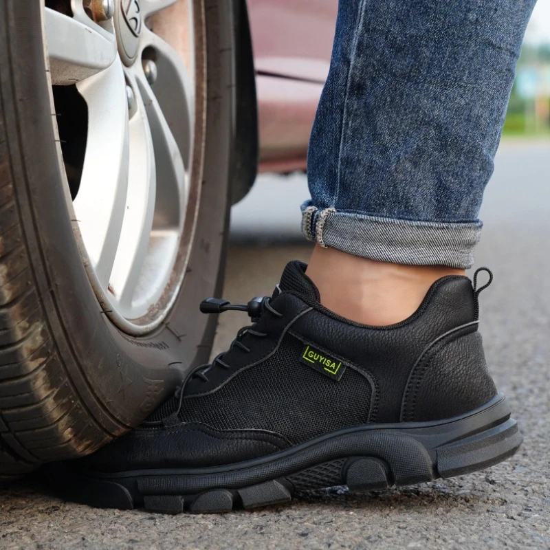 Black Leather Work Safety Shoes Waterproof Indestructible Steel Toe Cap Labor Shoes for Men Breathable Anti Smashing Sneakers