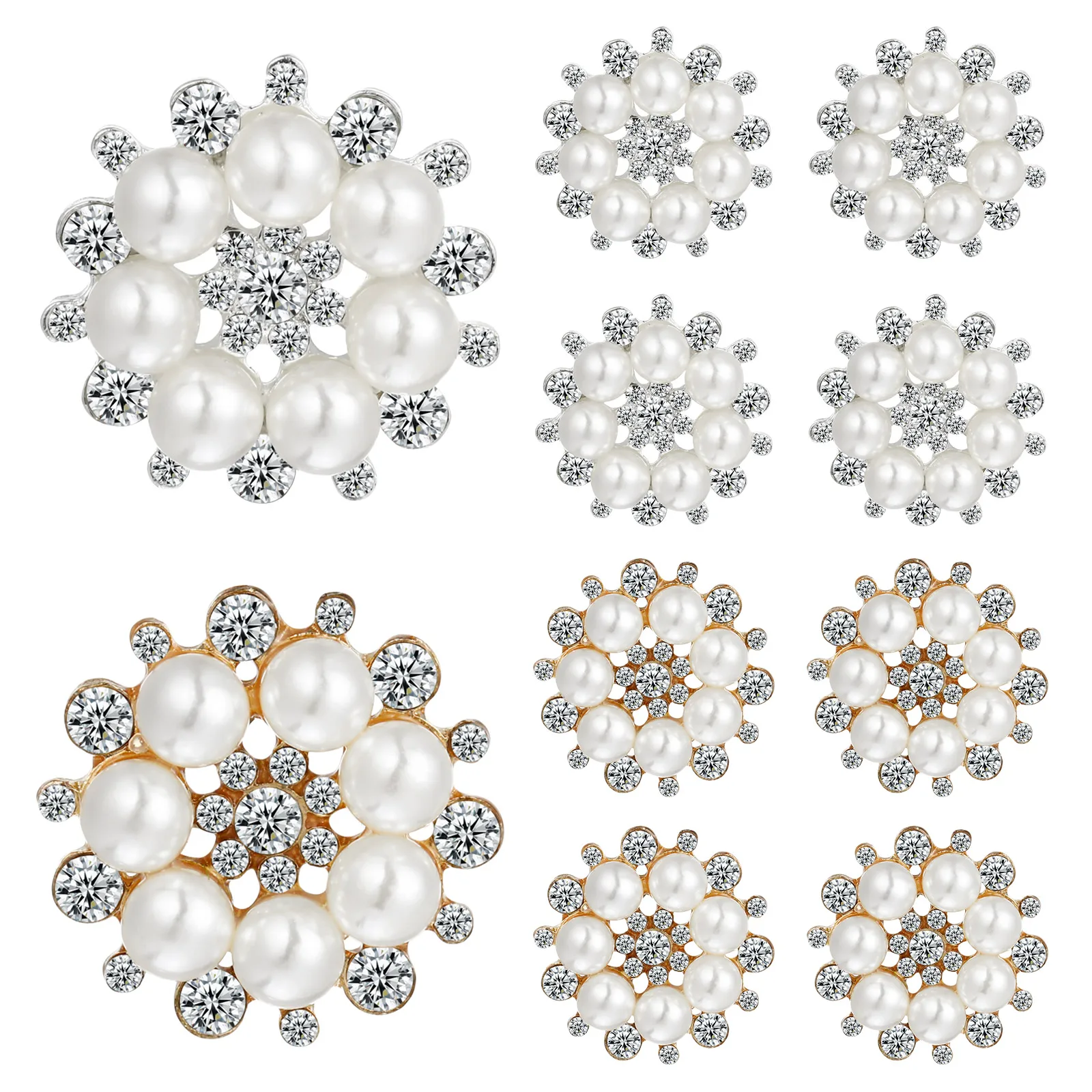 

20 pcs Silver Gold Snowflake Hair Accessories Decorative Buttons Rhinestone Embellishments Pearl Flower Craft Clothes Shoes Bags