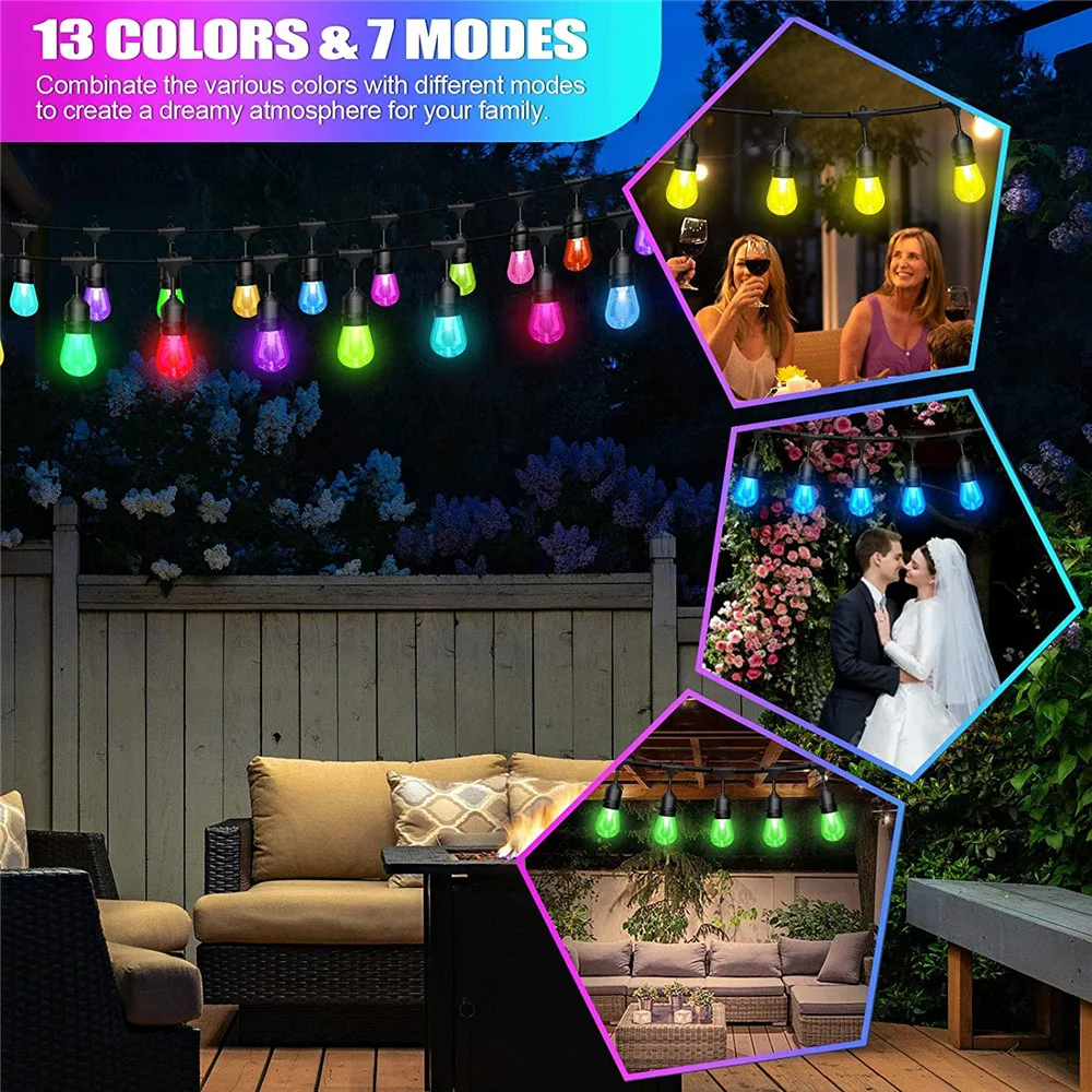 10/5M Rgb Patio Lichtslingers E27 Lampen Fairy Guirlande Licht Outdoor Waterdichte Voor Bruiloft Kerstmis Nieuwjaar party Garden Decor