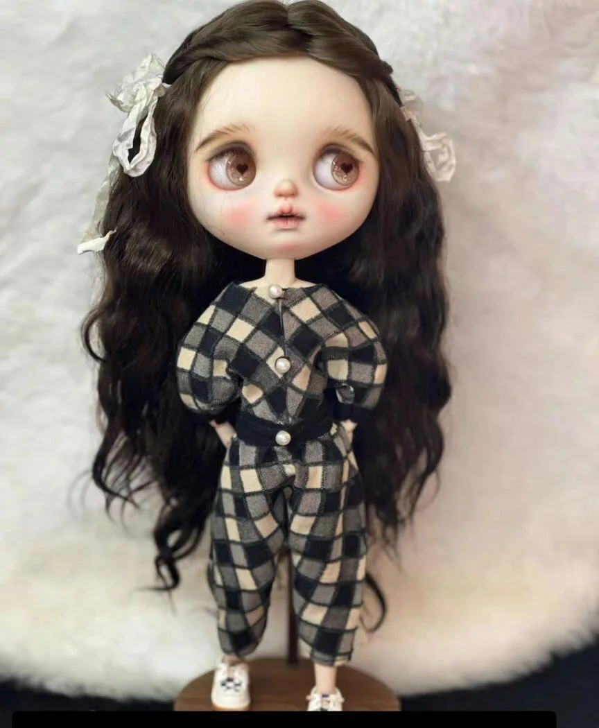 2pcs sporty style clothes blythe doll outfit lattice top/trousers 1/6 30cm(Fit for Pullip,Ob22/24/26, Licca)