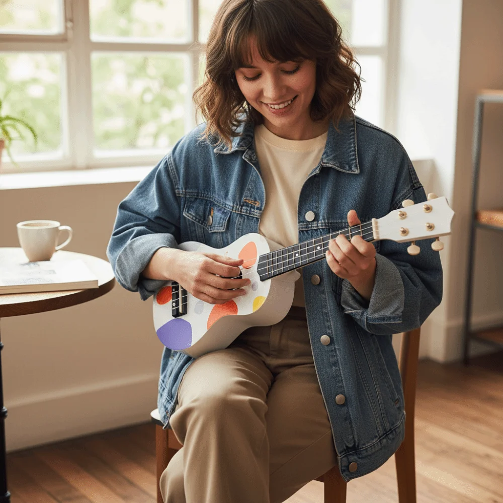 

Подарочный 21-дюймовый укулеле с цельным деревянным корпусом, 4 струны, для начинающих, мини-гитара для студентов