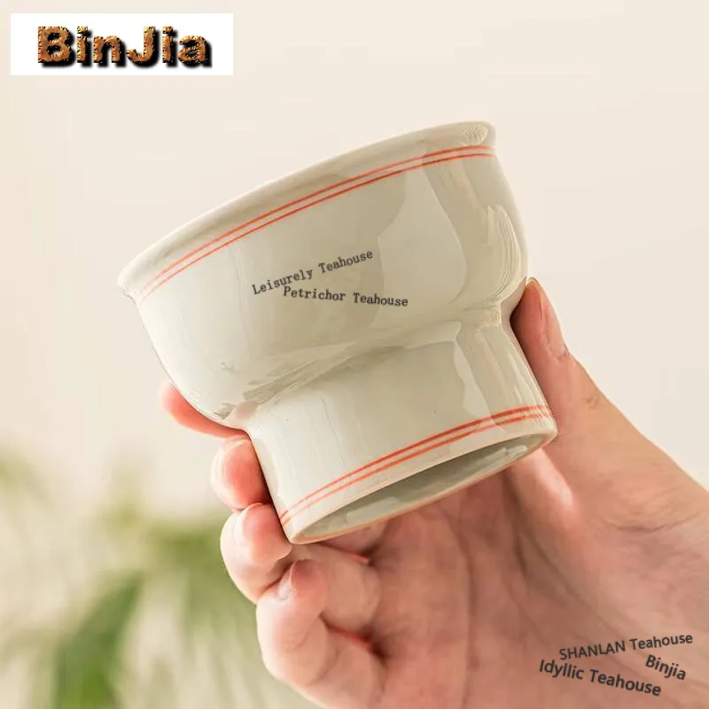60ML Hand Drawn Double Line High Foot Cup Retro Plant Ash Galze Ceramic Master Single Cup Coffee Mug Chinese Chazhan Bowl Teaset