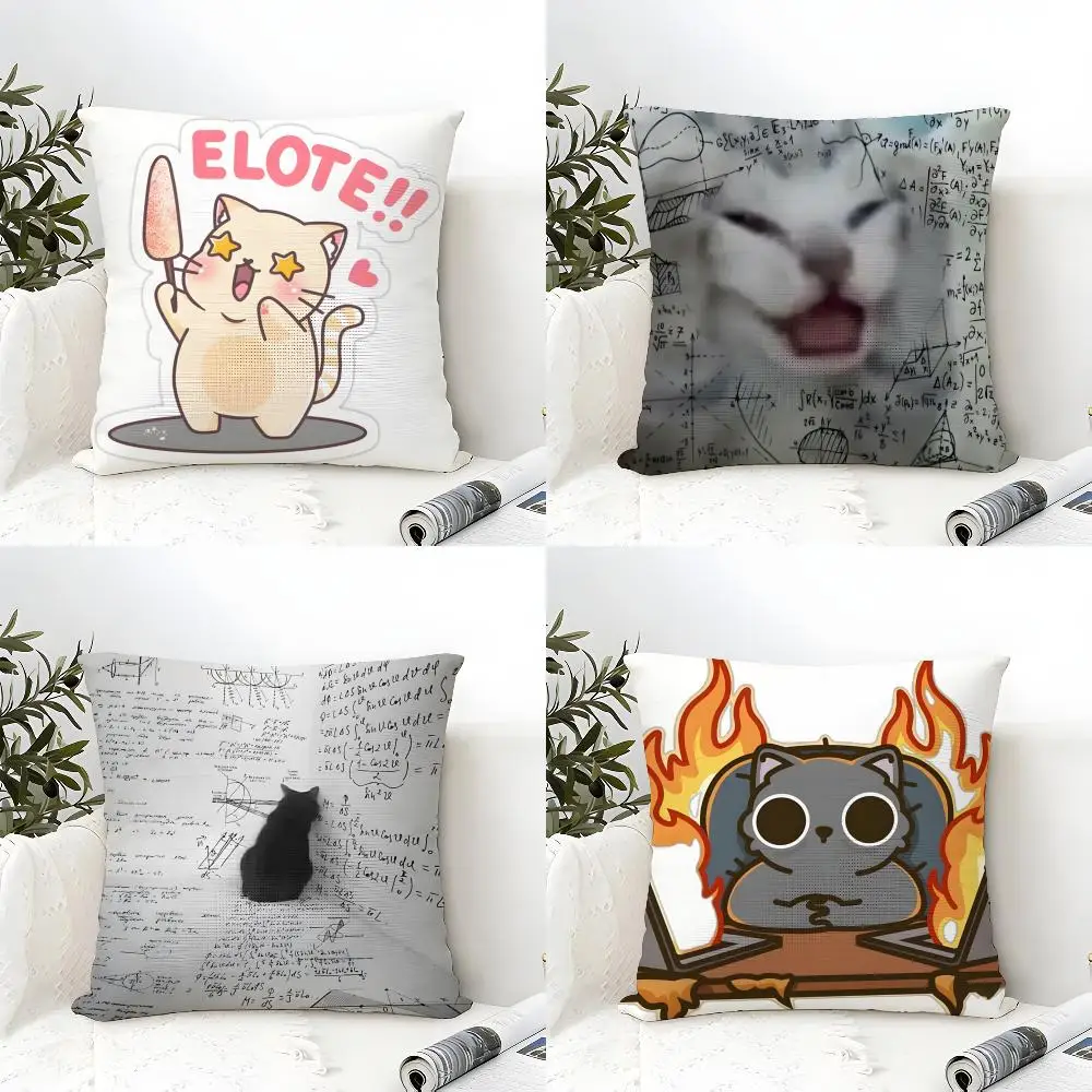 Funny Cat Thinking Network Pattern Pillow Case Cotton Linen Fabric Square Zipper Pillowcase Home Decorative Living Room