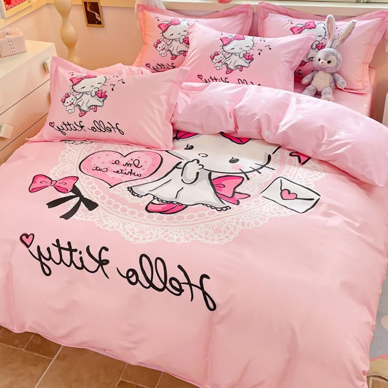 Кровать с рисунком Hello Kitty Kuromi Pochacco, комплект из четырех предметов из чистого хлопка, пододеяльник для студенческого общежития, простыня, комплект из трех предметов