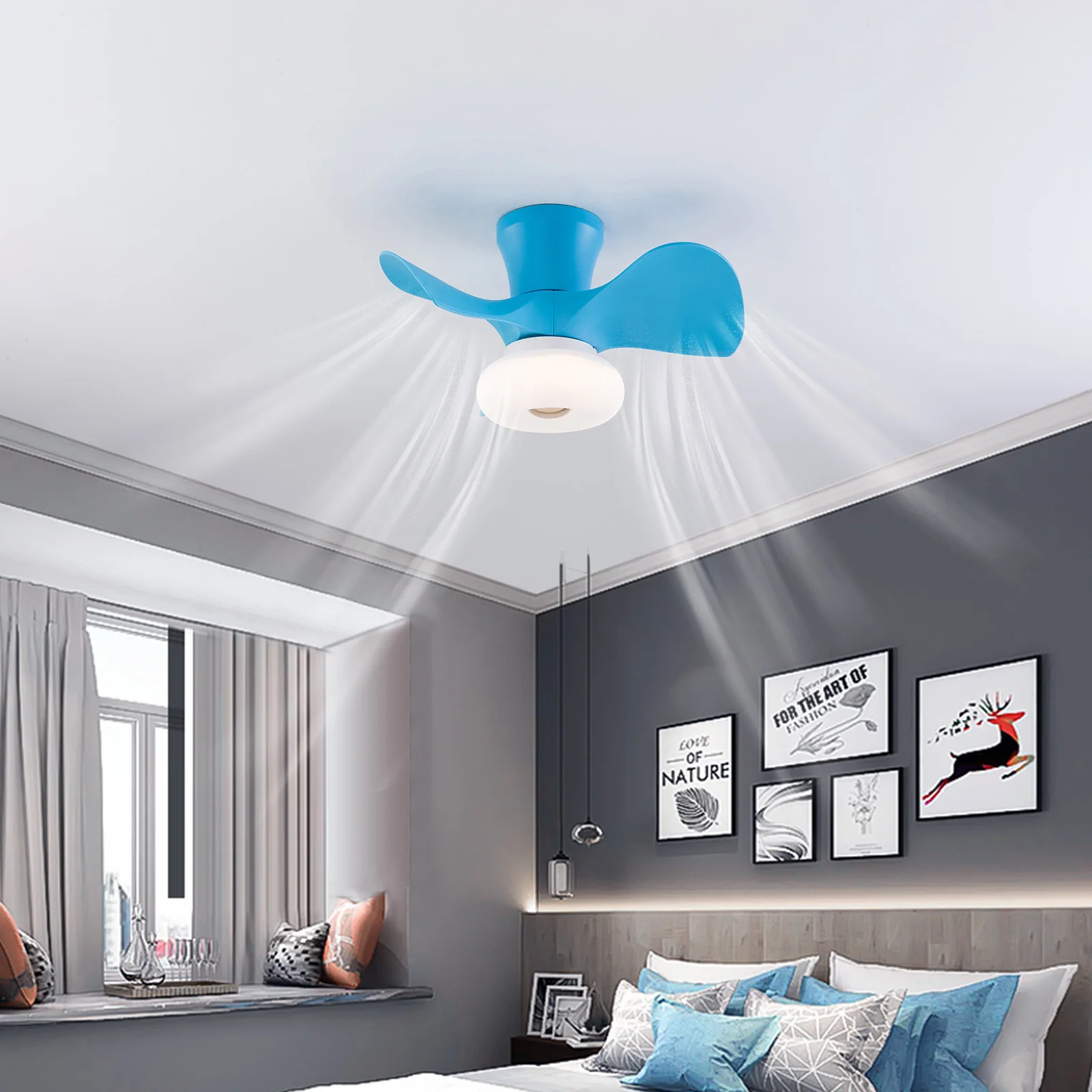 

22-дюймовый современный светодиодный потолочный вентилятор с дистанционным управлением, 3-цветный декоративный светильник, энергосберегающий светильник с вентилятором в спальне, дома