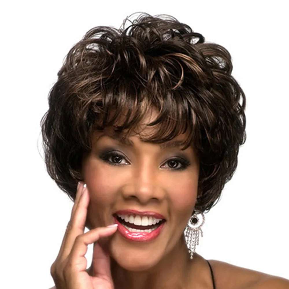 Fashion Short Slight Curly Wigs with Fuffly Bangs for Women 10inch Synthetic Hair Wavy Wigs for Daily Wear peruque synthétique