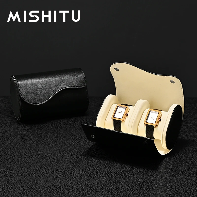

MISHITU PU Leather Watch Roll 2 slots Luxury Genuine Watch Storage Box Travel Bag Watch Case Gift Watch Box Watch Organizer Box