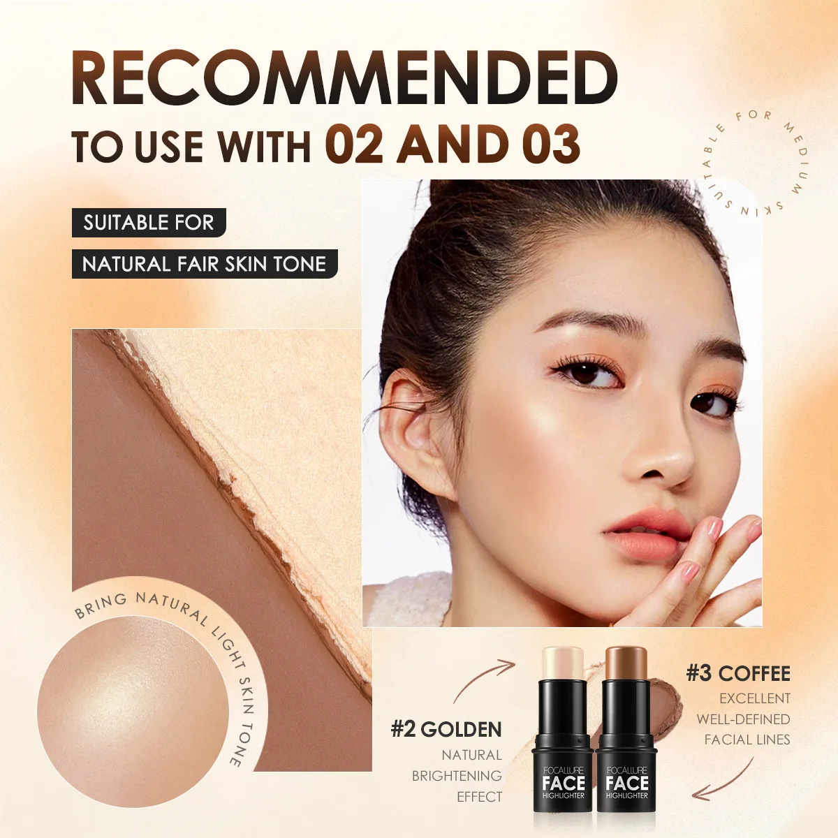 Focallure Face สีน้ําตาล Bronzer Contour Stick ปากกาแต่งหน้า Lasting Smooth Contour Shadow Highlighter คอนซีลเลอร์เครื่องสําอาง