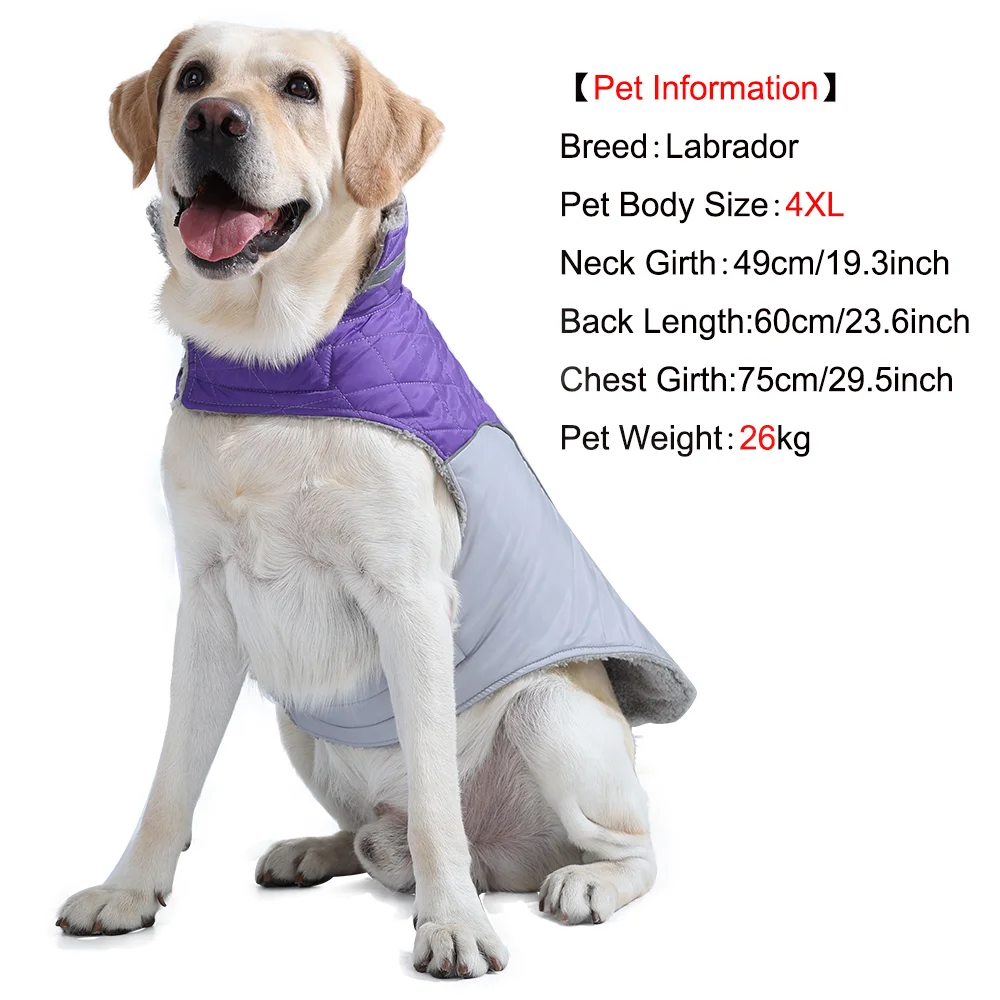 Reflektierende Haustierkleidung für kleine große Hunde, warm, verdickt, Fleece, Hundeweste, Mantel für den Winter, karierter Welpenparka mit D-Ring, Labrador – Detail 2