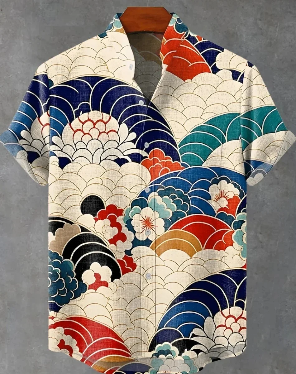 

Hawaiian Men's Linen Shirt Abstract Patchwork Pattern Art Print Shirt Beach Vacation Daily Travel Men's Clothing Fast Shipping