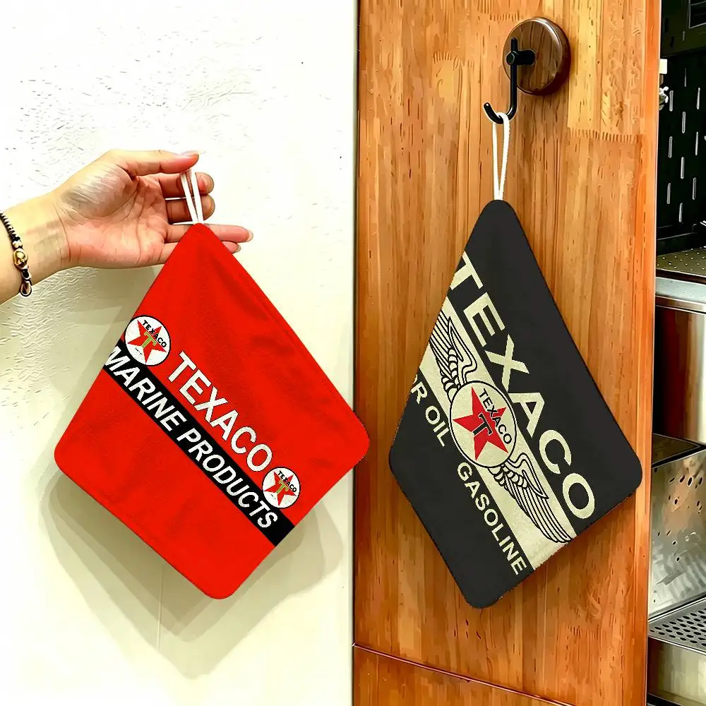 Vintage Texaco Sign Polyester Cotton Hand Wiping Towel with Hanging Loop, Lightweight for Home and Commercial Use