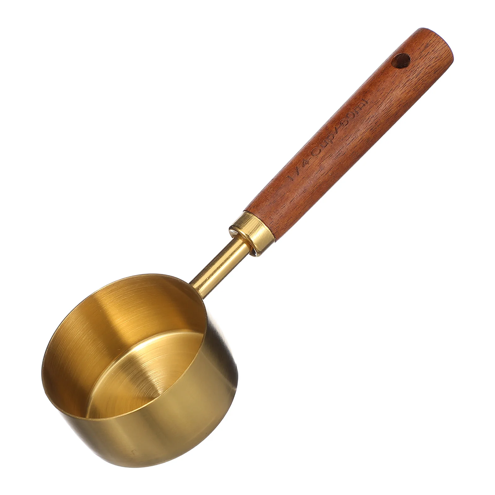 

Precise 60Ml Measuring Spoon Stainless Steel Gold Finish Wooden Handle for Home and Professional Kitchen Use Measuring Cup