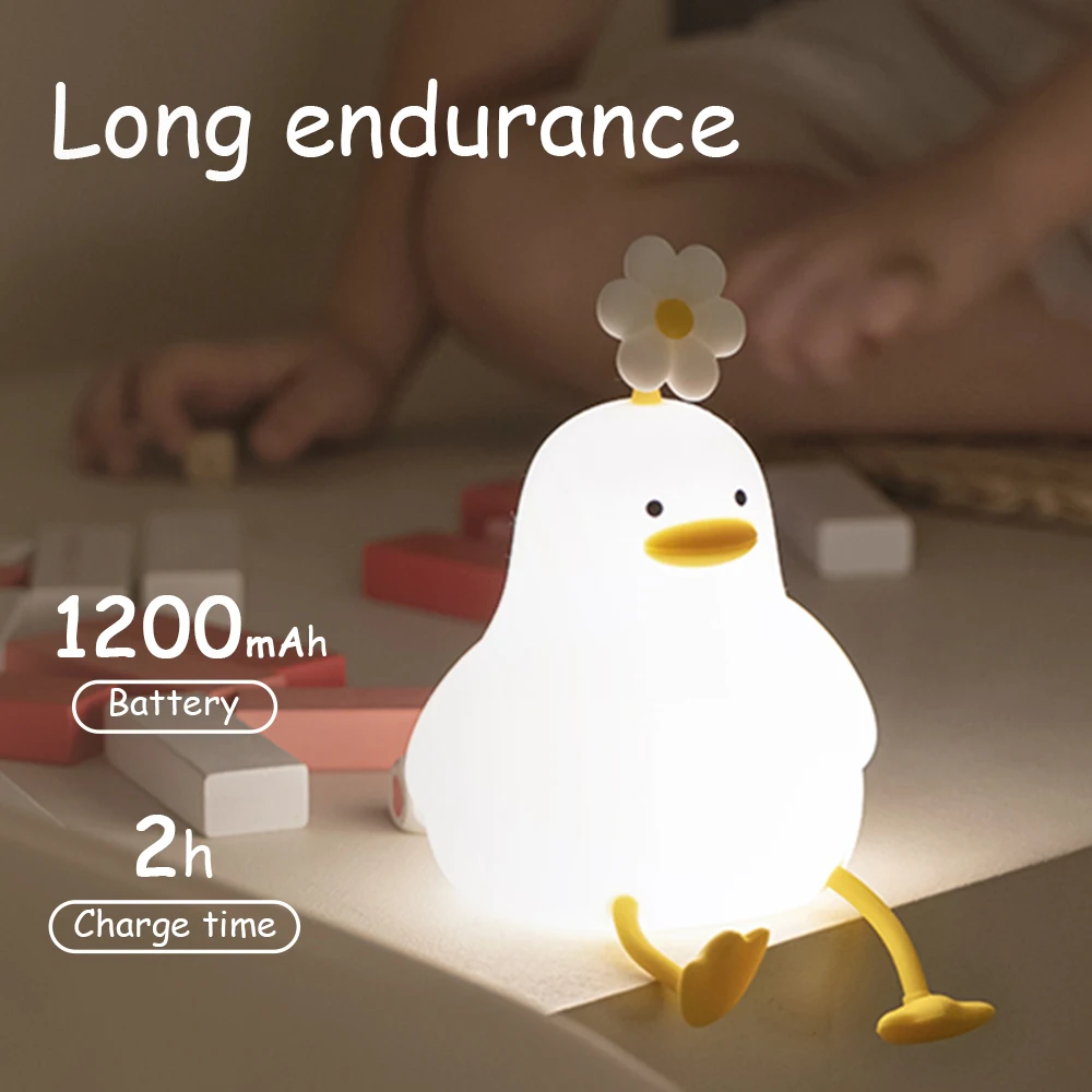 D2 Silicone Duck Night Light Dimmable Nursery Sleeping Lamp USB Rechargeable Timing Bedside Touch Lamp for Kids Room Home Decor