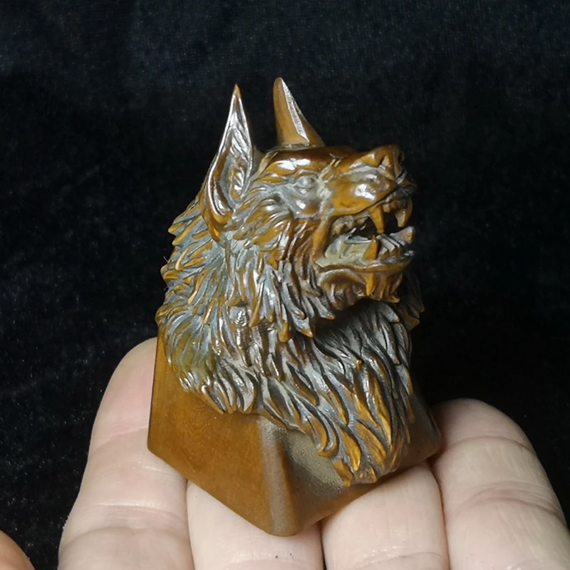 H 6 CM Chinese wood Boxwood Hand Carved Animal wolf head Figure Statue netsuke desk Decoration gift Collection