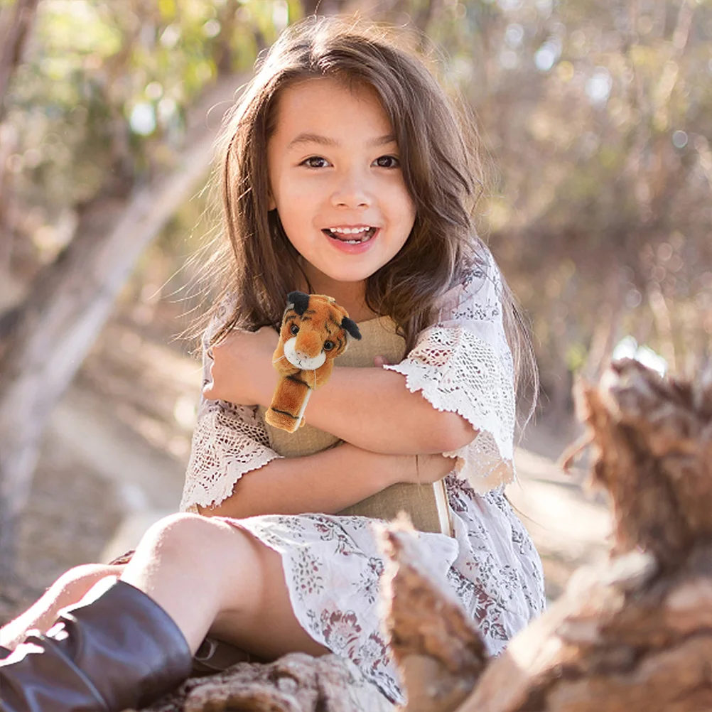 

2 Pcs Tiger Bracelet Stuffed Animals for Kids Wrist Snap Bands Slap Party Bracelets Pp Cotton Bulk Child Print